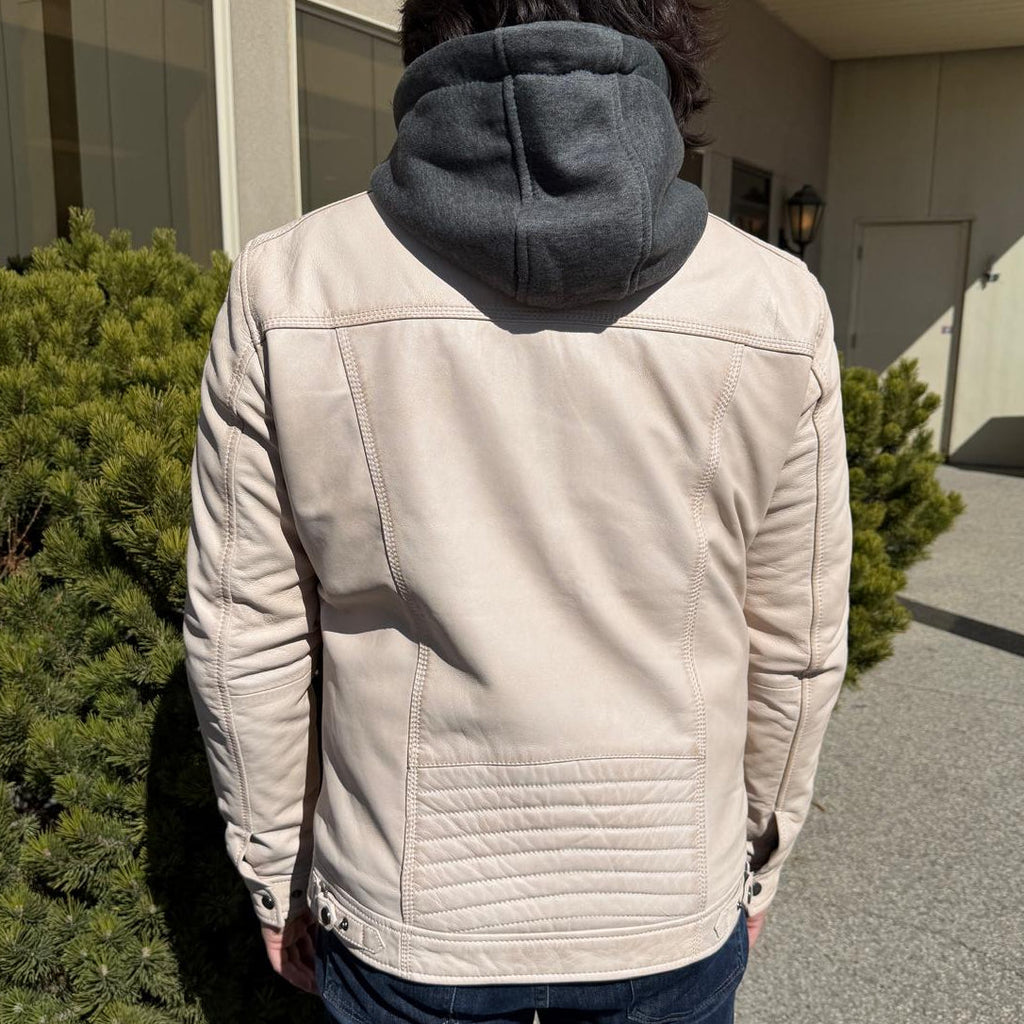 Veste en cuir d’agneau à capuche amovible pour homme