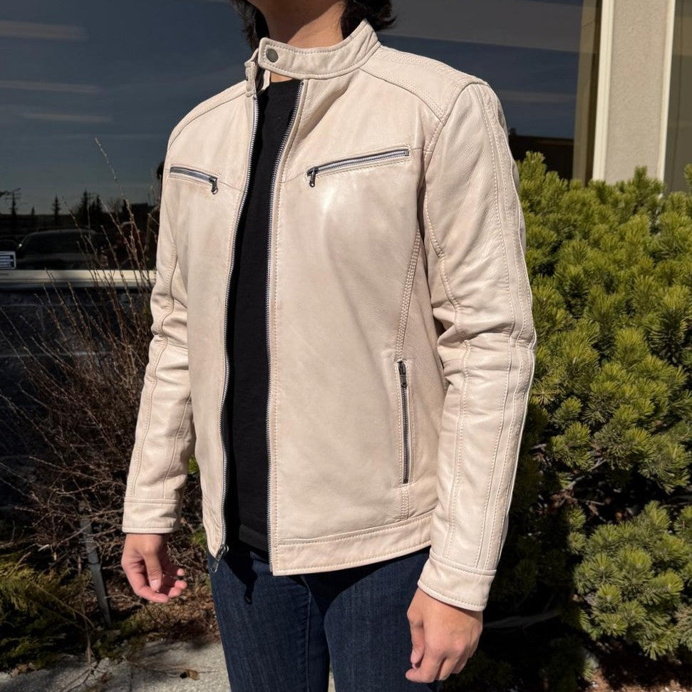 Veste en cuir d’agneau à capuche amovible pour homme