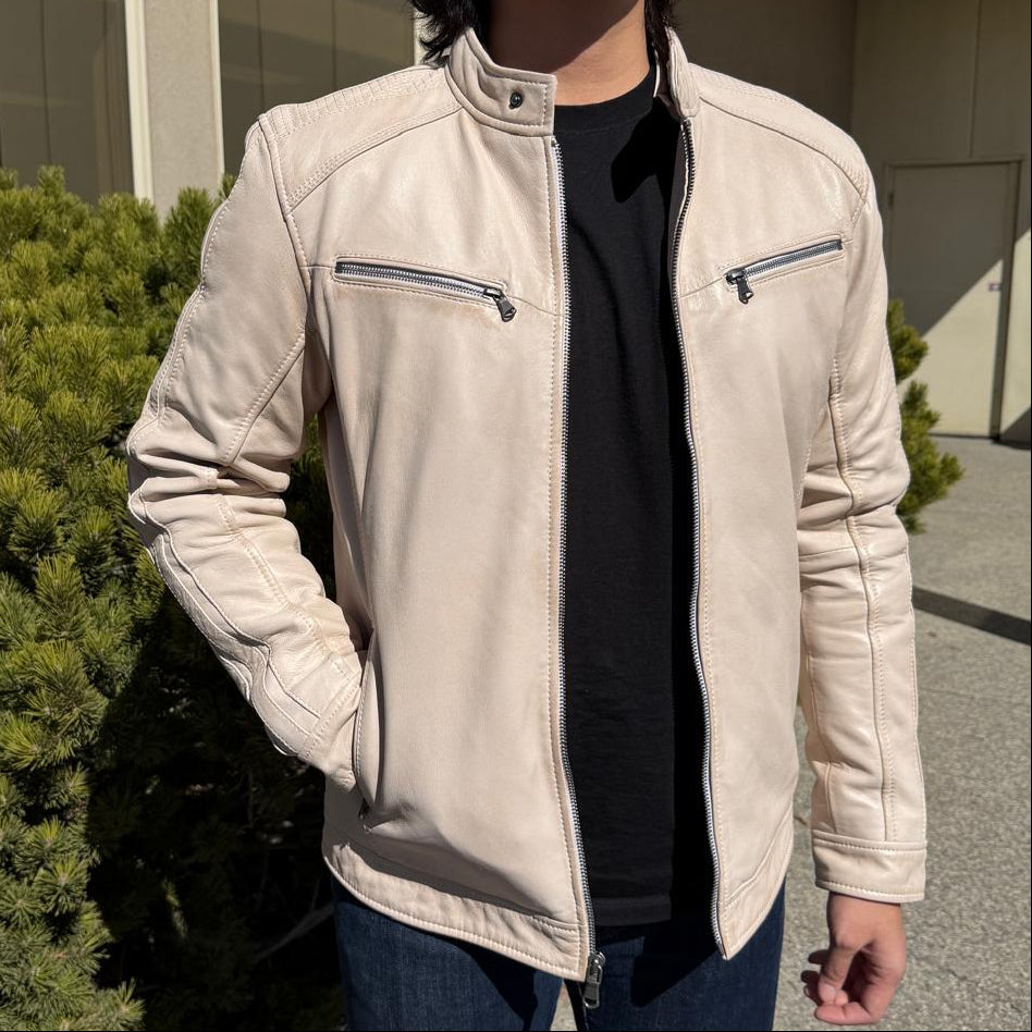 Veste en cuir d’agneau à capuche amovible pour homme