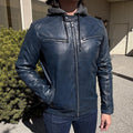 Veste en cuir d’agneau à capuche amovible pour homme