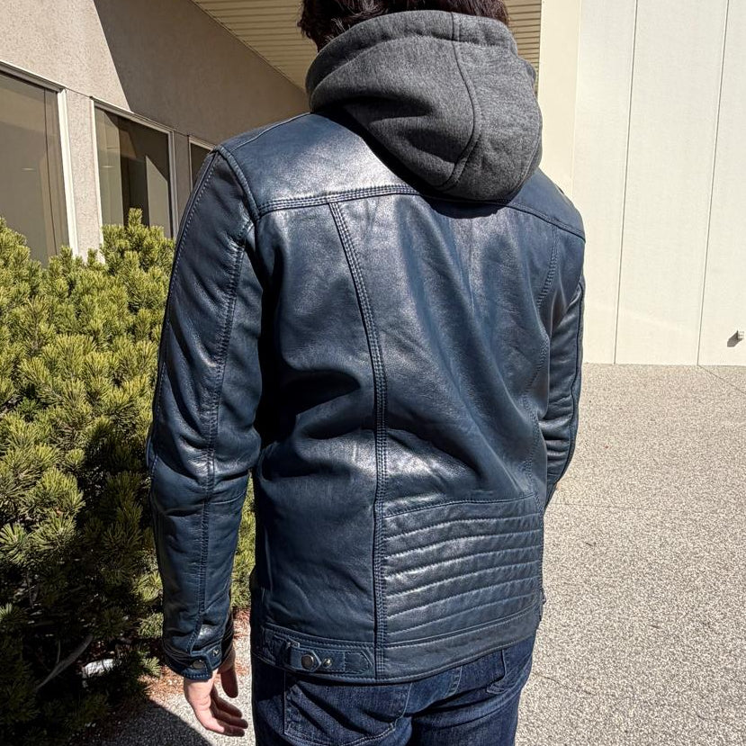 Veste en cuir d’agneau à capuche amovible pour homme