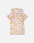 French Terry Hooded Dress Pink Printed Daisies