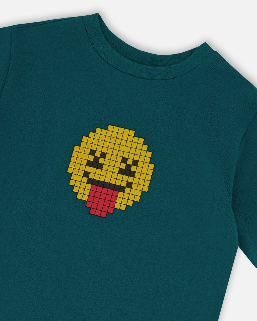 Organic Cotton Jersey T-Shirt With Print Dark Turquoise