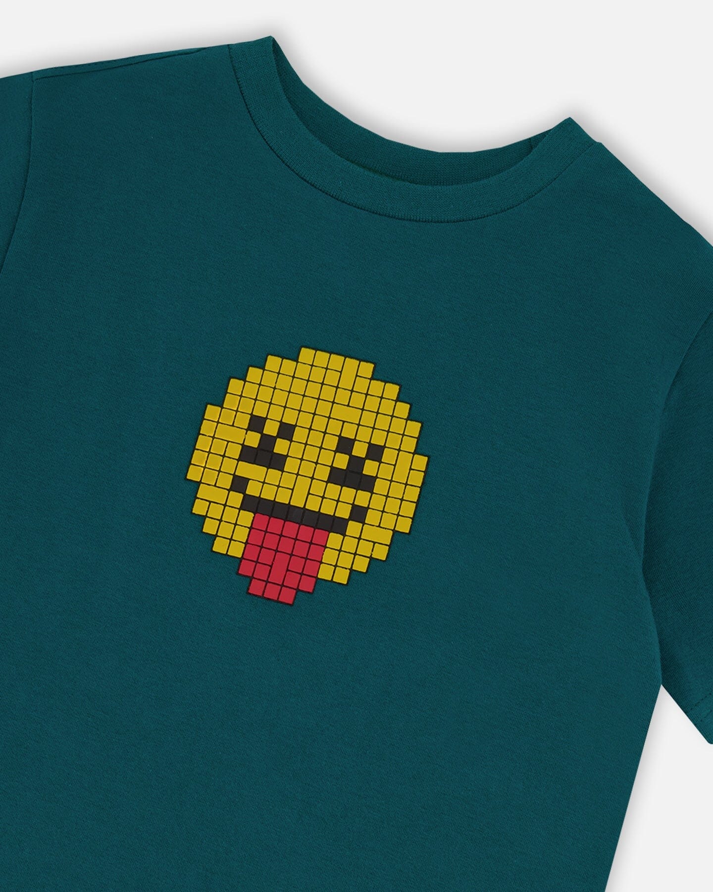 Organic Cotton Jersey T-Shirt With Print Dark Turquoise