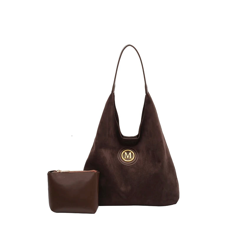 Sac épaule femme grande capacité en suédine – Style décontracté