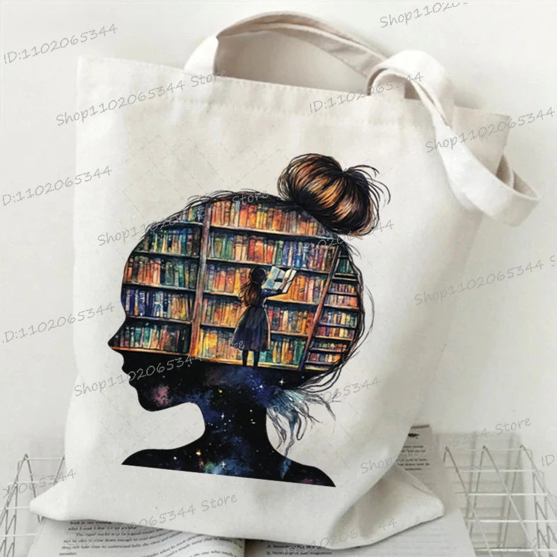 Sac cabas en toile imprimée pour lectrice – Format 35 × 40 cm