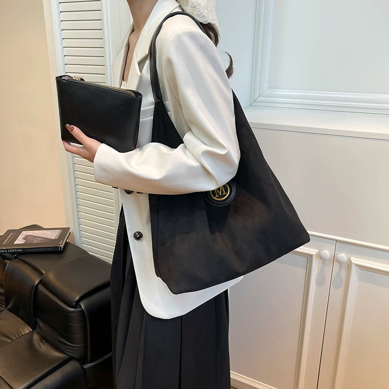 Sac épaule femme grande capacité en suédine – Style décontracté