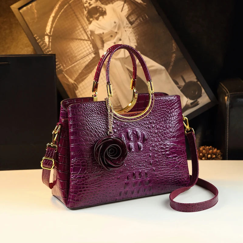 Sac à main femme en cuir véritable – Motif crocodile