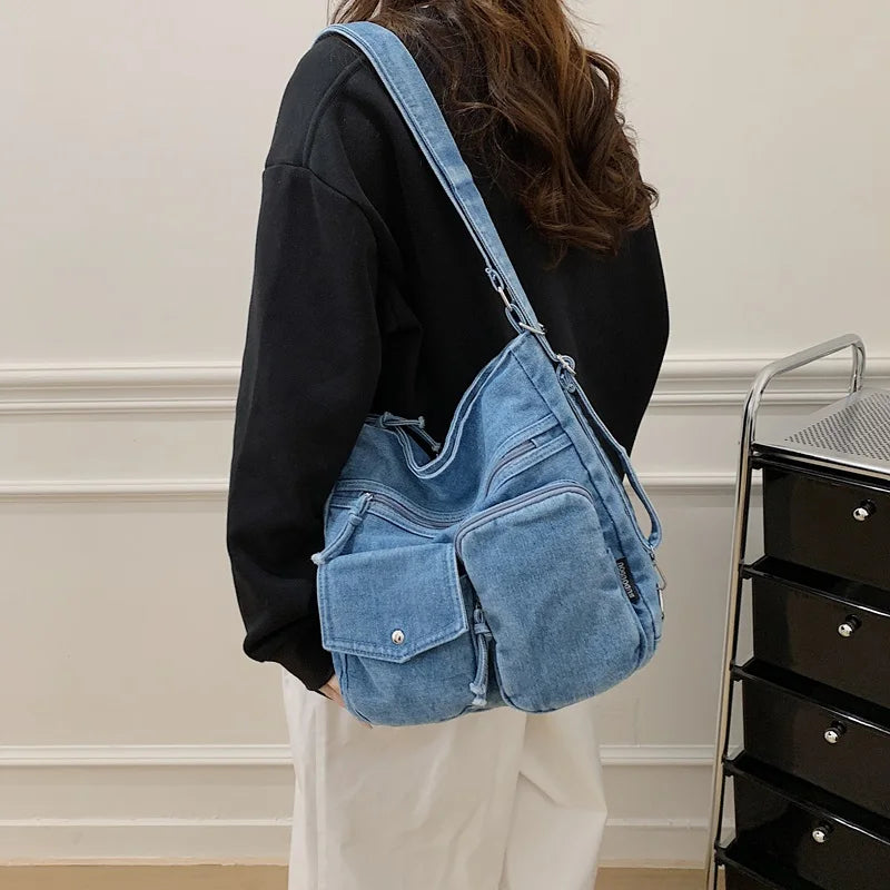 Grand sac cabas femme en denim – Bandoulière décontractée