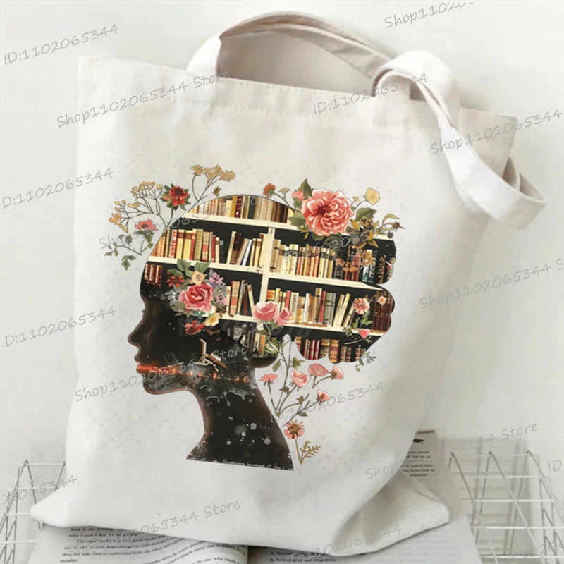 Sac cabas en toile imprimée pour lectrice – Format 35 × 40 cm
