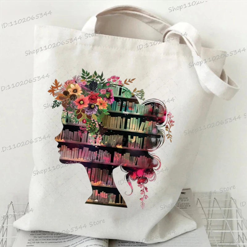 Sac cabas en toile imprimée pour lectrice – Format 35 × 40 cm